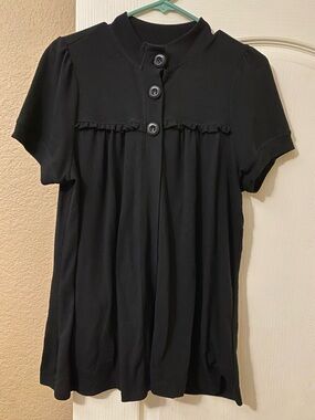 Eyeshadow Black Short Sleeve Button Front Cardigan Sweater